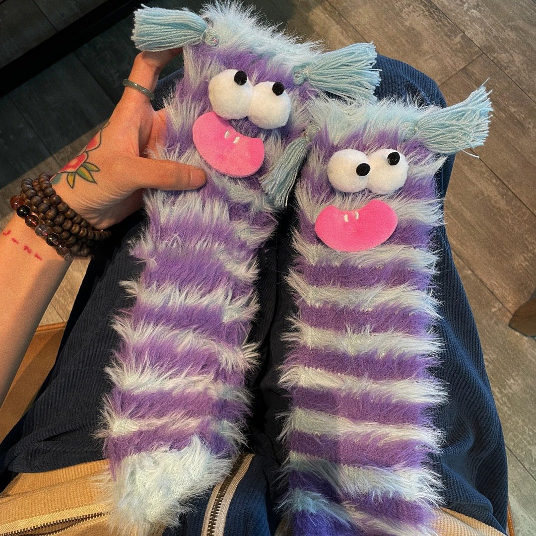 🔥Unleash the Cuteness❄️Warm & Cozy Fluffy Cartoon Monster Socks on Sale! 🧦👾