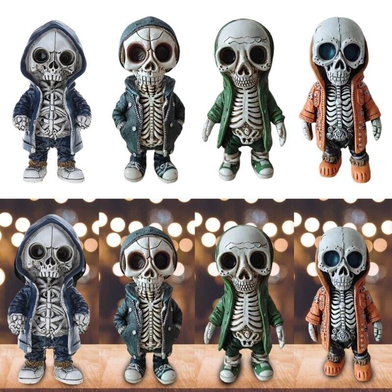 Cool Skeleton in Hoodie Sculpture Modern Resin Skeleton Figurines Crafts
