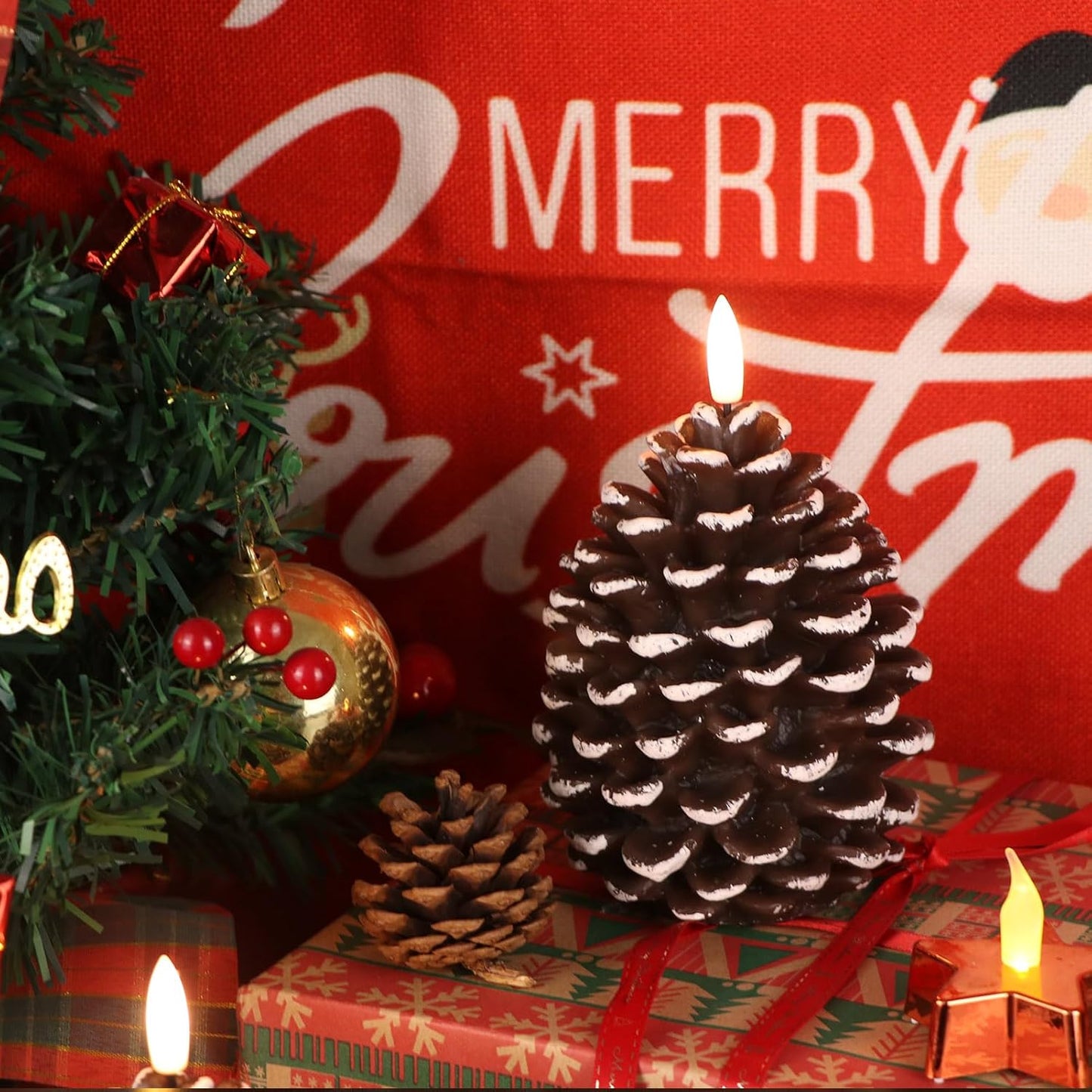 🎅2025 Christmas Promos🔥Flameless Pinecone Candles Battery Operated