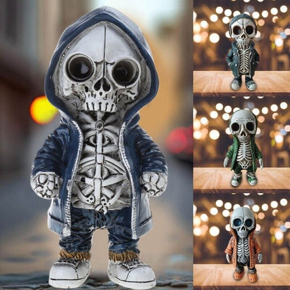 Cool Skeleton in Hoodie Sculpture Modern Resin Skeleton Figurines Crafts