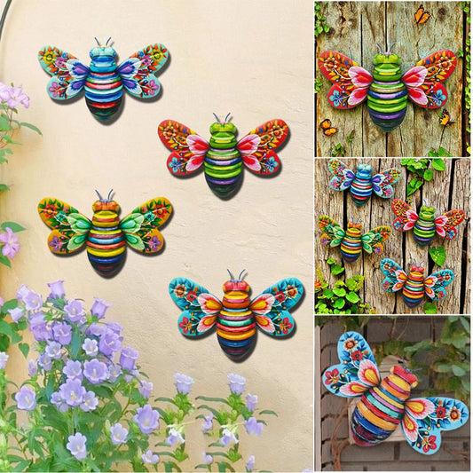 Iron Bee Art Sculpture Hanging Wall Decorations for Garden