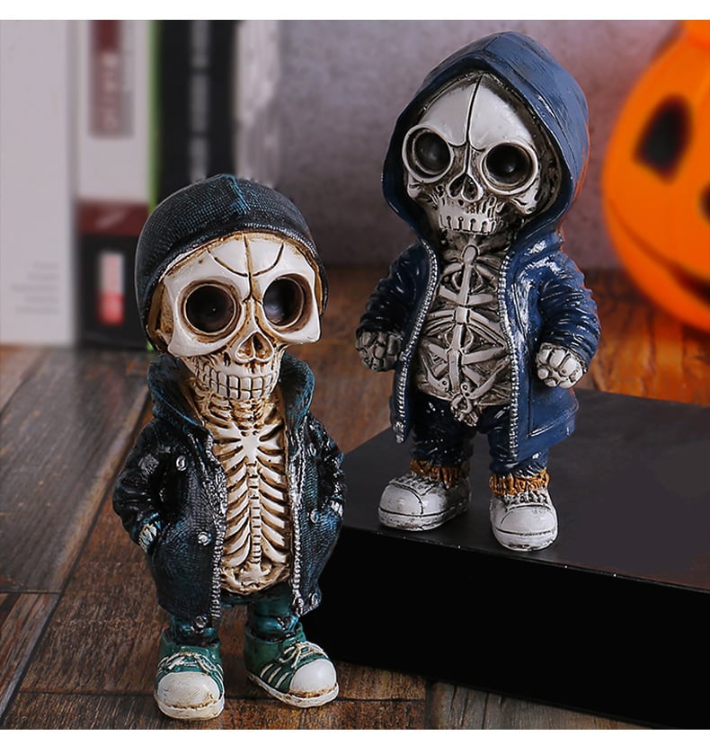 Cool Skeleton in Hoodie Sculpture Modern Resin Skeleton Figurines Crafts