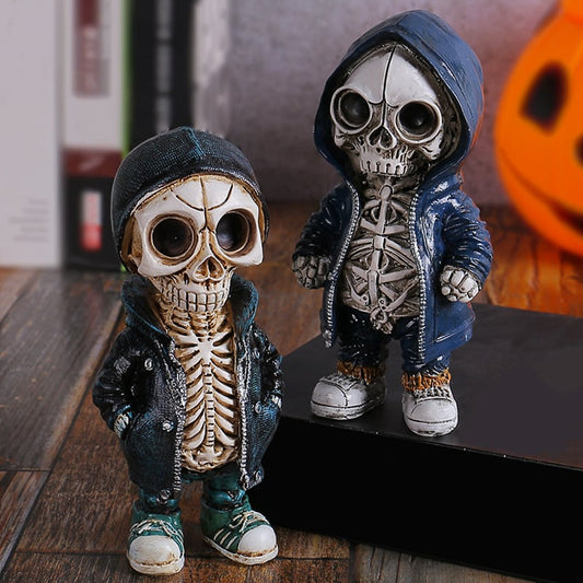 Cool Skeleton in Hoodie Sculpture Modern Resin Skeleton Figurines Crafts