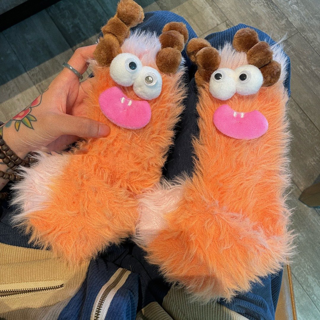 🔥Unleash the Cuteness❄️Warm & Cozy Fluffy Cartoon Monster Socks on Sale! 🧦👾