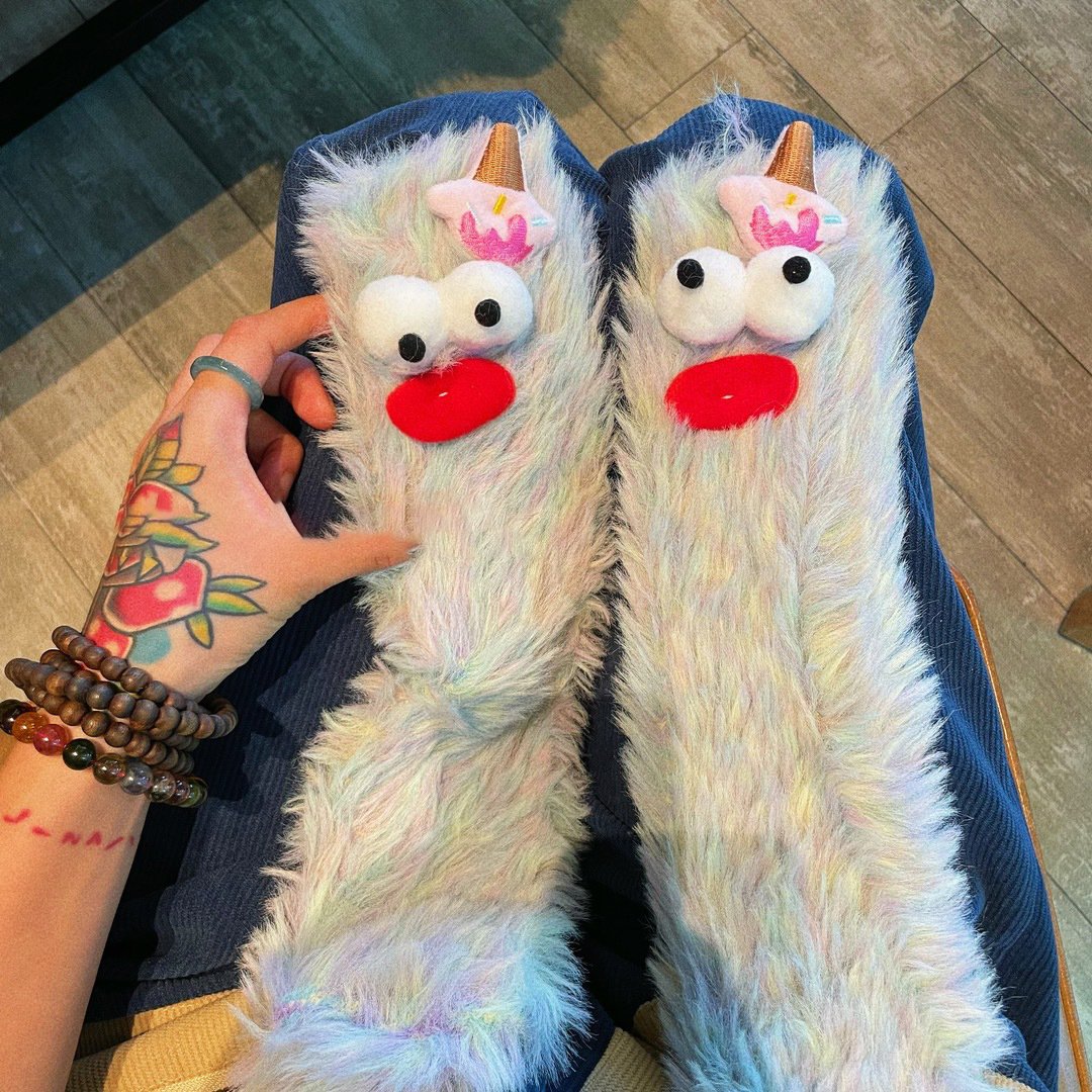 🔥Unleash the Cuteness❄️Warm & Cozy Fluffy Cartoon Monster Socks on Sale! 🧦👾